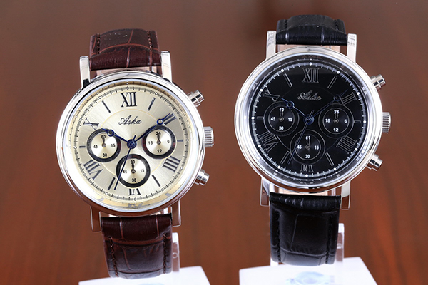 Fashion Chrono Stainless Steel Croc Leather Strap Roman Numerals Waterproof Watch