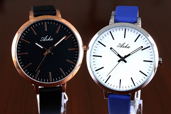 New Product Waterproof Lady Leather Black / Sapphire Band Stainless Steel Watch