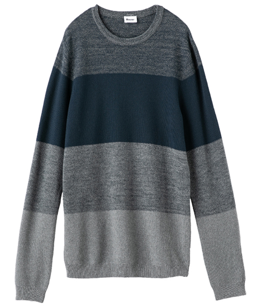 Men's Moss Stitches Stripe Crewneck Pullover Knitted Sweater
