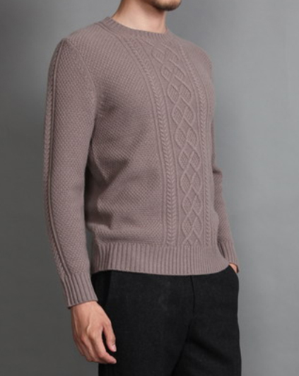 Men's 100% Cashmere Cable Knit Moss Stitch Pullover Longsleeve Sweater