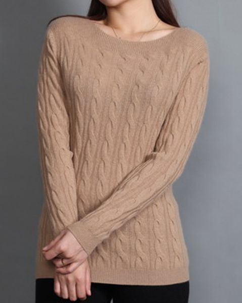 Ladie's 100% Cashmere Allover Cable Knit Pullover Longsleeve Sweater