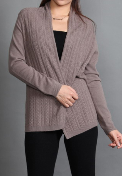 Ladie's 100% Cashmere Allover Cable Knit Cardigan Longsleeve Sweater