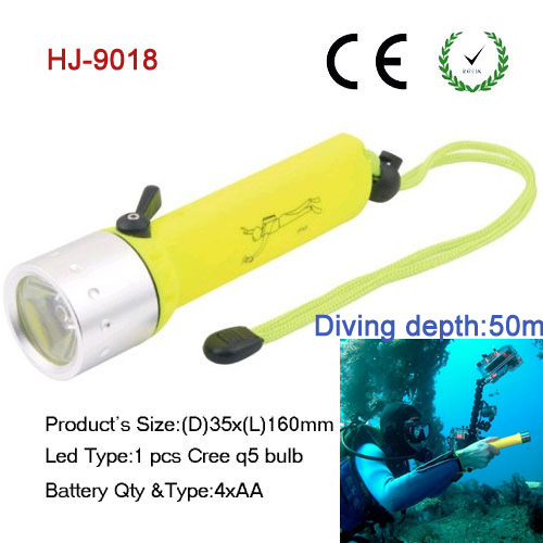 Plastic Waterproof Flashlight Torch 50m Diving Flashlight Torch