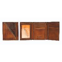 Castello Men's Trifold Leather Wallet with Checker Pattern