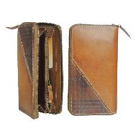 Castello Unisex Zip-Around Clutch Long Leather Wallet with Checker Pattern