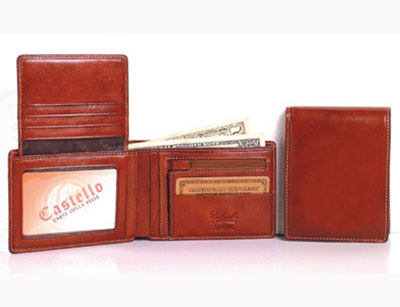 Castello Men's Billfold Slim Leather Wallet with Coin Pocket