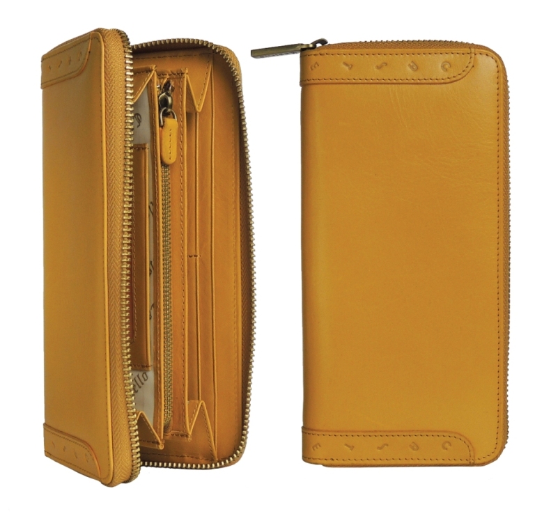 Castello Women's Billfold Zip-Around Long Card Leather Wallet