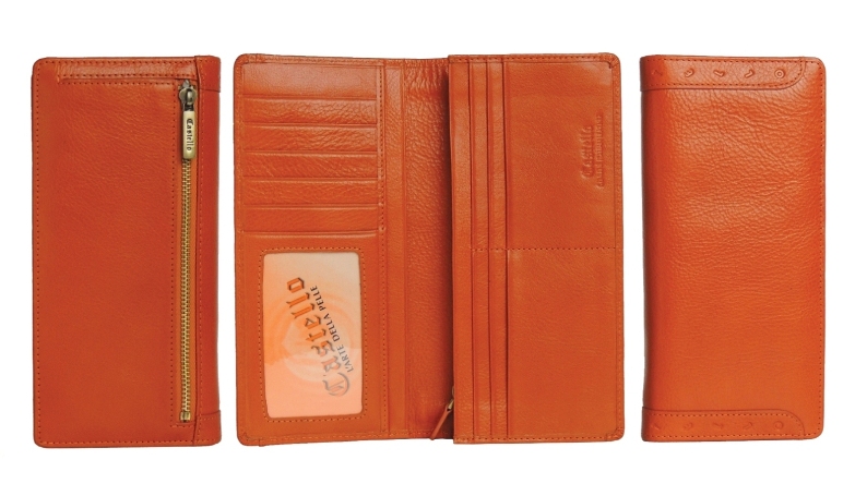Castello Women's Bifold Long Leather Wallet with Exterior and Interior Zipped Pockets