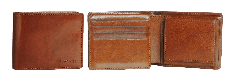 Castello Men's Flip Up Slim Leather Wallet with Coin Pocket