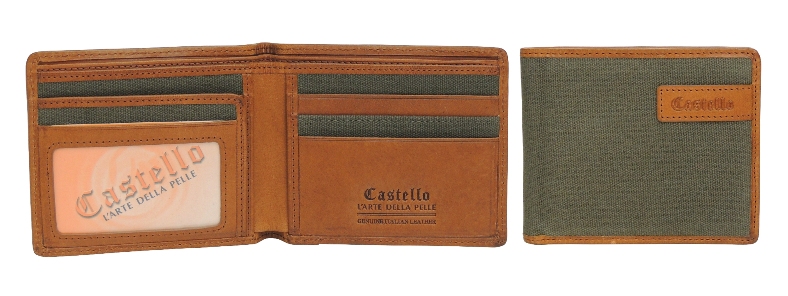 Castello Men's Bifold Slim Canvas Wallet with Leather Trimming