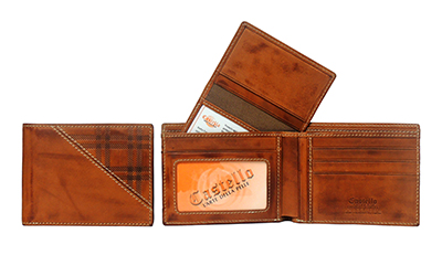 Castello Men's Blocking Bifold Burnish Leather Passcase Wallet
