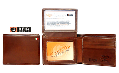 Castello Bloking RFID Protected Bifold Leather Passcase Wallet