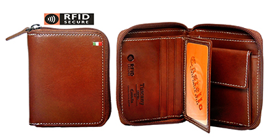 Castello Men's RFID Protected Zip-Around Leather Wallet with Coin Pocket