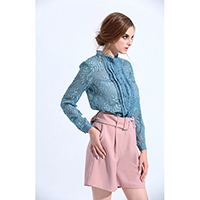 Long Sleeve Lace Button Down Shirt