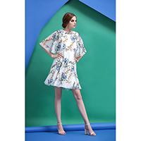 Dolman Sleeve Floral Embroidery Knee Length Dress