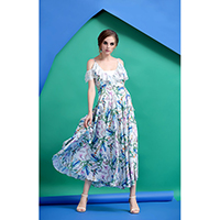 Deep V-neck Floral Print Strap Dress