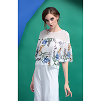 Half Sleeve Floral Embroidery with Mesh Contrast Top