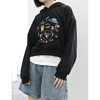 A/W Women's Embroidery Drawstring Long Sleeve Pullover Hoodies Sweater