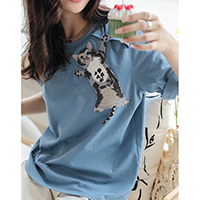 Kitten Patch Embroidered Short Sleeve T-Shirt