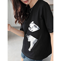 Cute Kitten Embroidered Short Sleeve T-Shirt