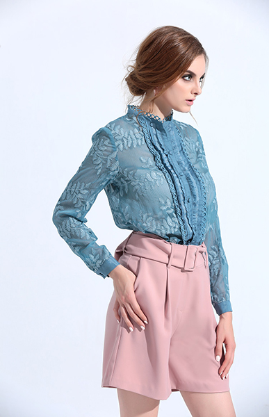 Long Sleeve Lace Button Down Shirt