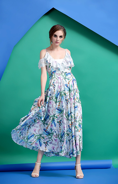 Deep V-neck Floral Print Strap Dress