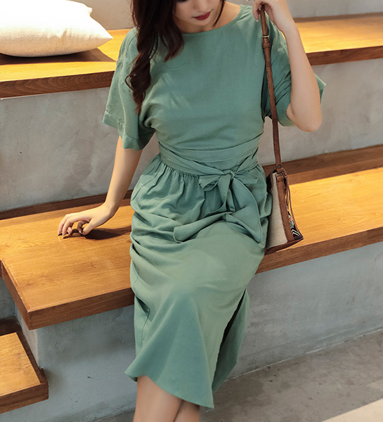 Summer High Waist Slit Dress with Belt