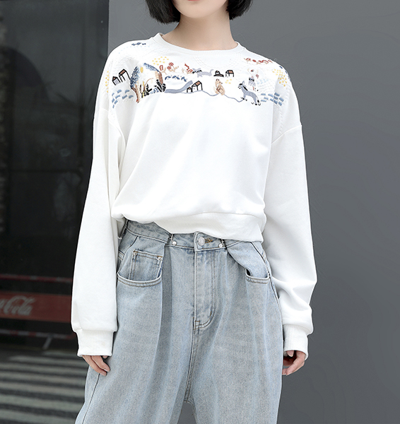 A/W Women's Embroidery Long Sleeve Pullover Hoodie Sweater