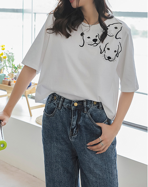 Puppy Embroidery High Waist T-Shirt
