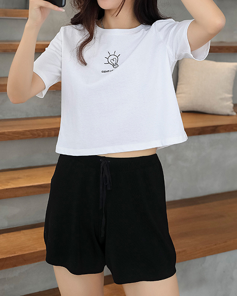 Lamp Bulb Embroidery High Waist T-Shirt