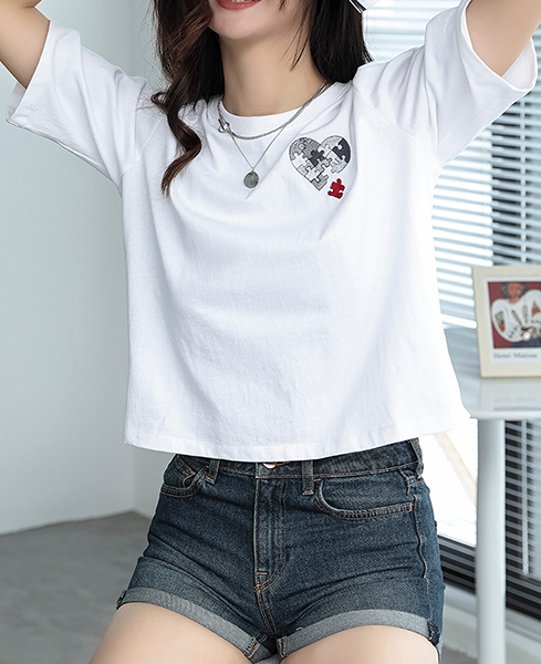 Heart Embroidery High Waist T-Shirt