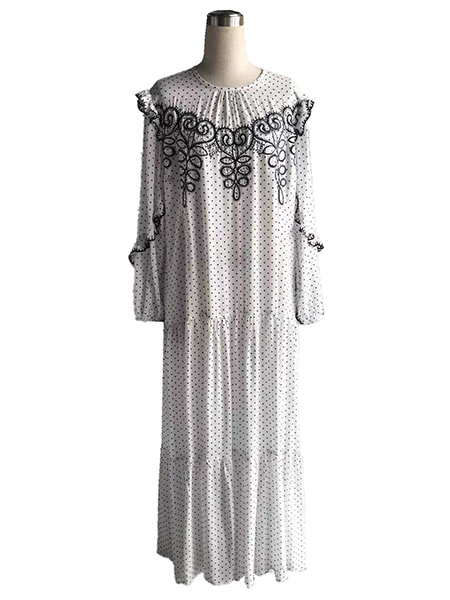 Embroidered Polka Dot Maxi Dress