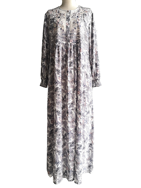 Long Sleeve Elegant Floral Print Maxi Dress