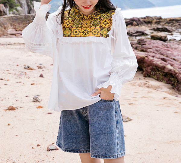 Mystic Embroidery Bib Loose Fit Top