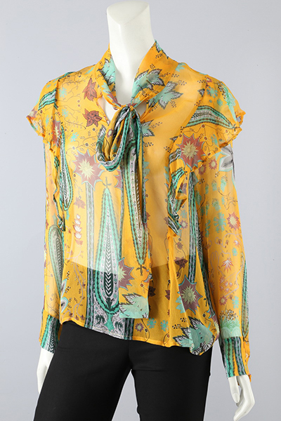 Printed Silk GGT Tie Blouse