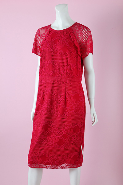 Red-Lace Knee Length Dress