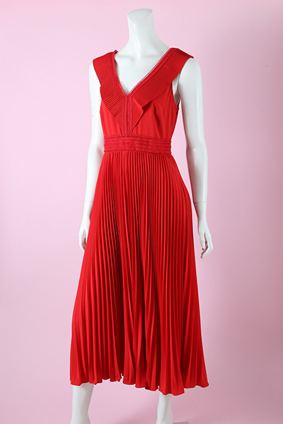 Pleated Chiffon Midi Dress
