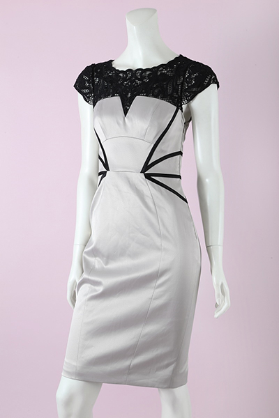 Crochet with Satin Knee Length Dress