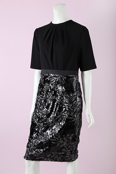 Crepe Beaded Knee Length Dress