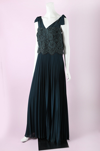 Lace-Top Pleated Floor Length Dress