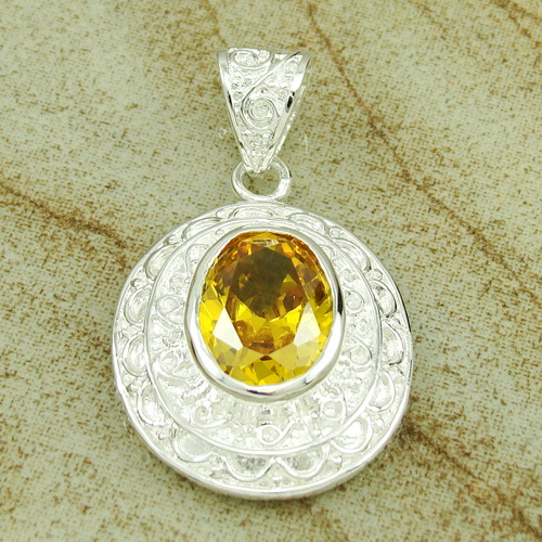 Sell Wholesale 925 silver pendant yellow zircon gemstone citrine pendant