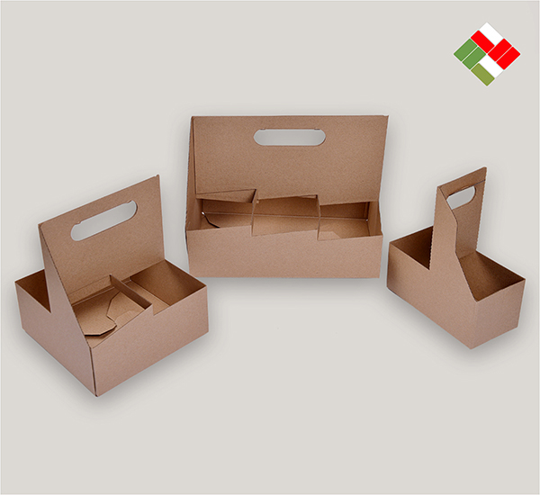 Disposable 2-Cup Drink Paper Carrier with Handle