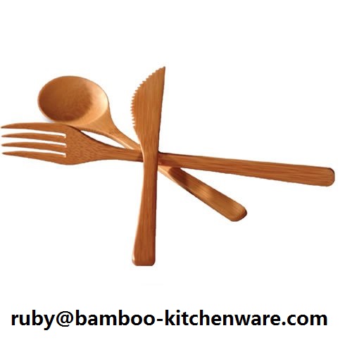 Personal Logo Bamboo Wooden Daily Flatware Fork Knife and Spoon Set