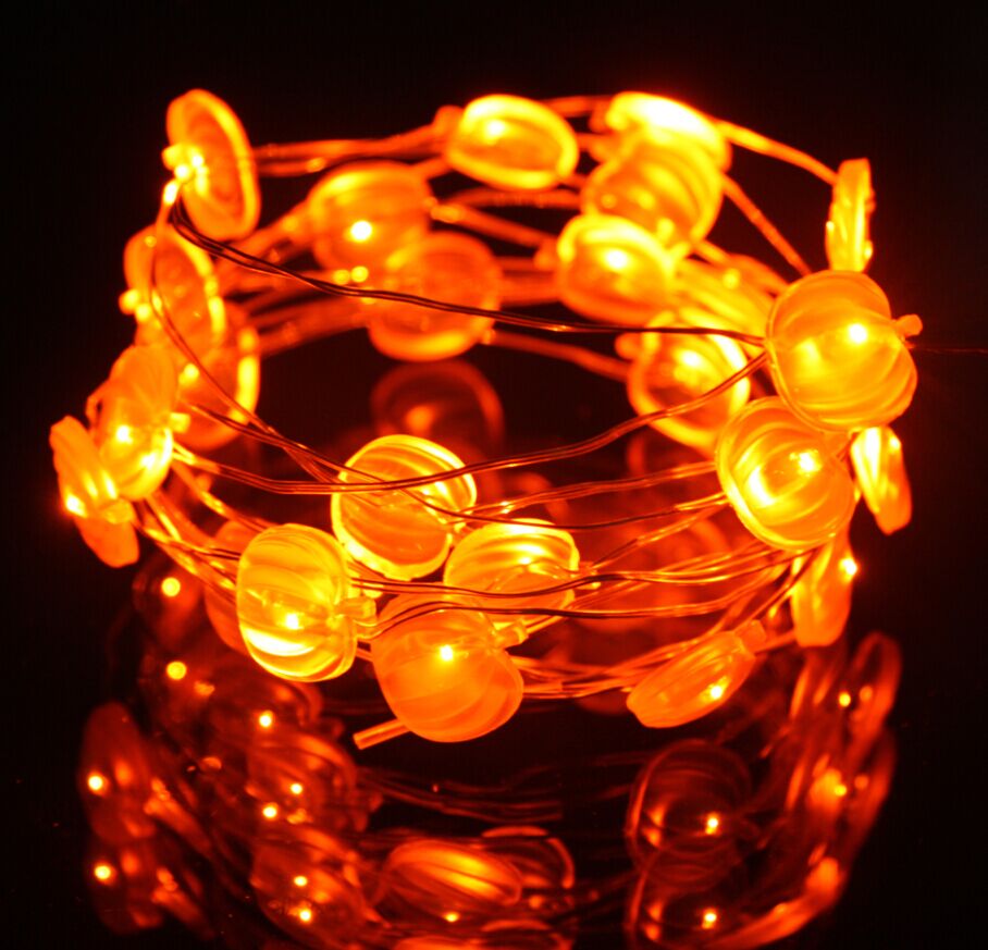 B/O 25 LED 10FT SMD string lights, Warm White LED with Pumkin Icons, Silver Wire