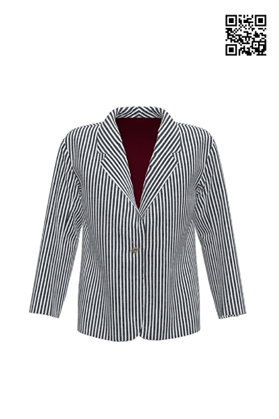 Striped 3/4 Sleeve One Button Blazer