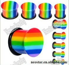 Sell 0 Gauge Acrylic Rainbow Pride Top Hat Plug Tunnel Body Piercing Jewelry