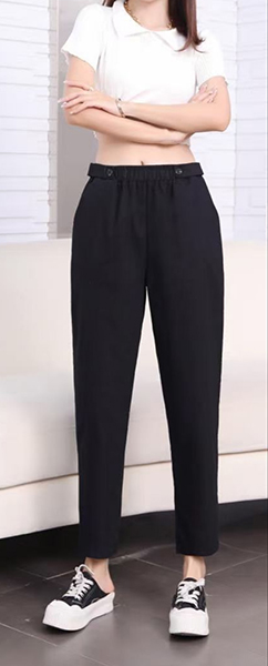 High-Waisted Two Button Design Linen-Blend Narrow Leg Pants for Women