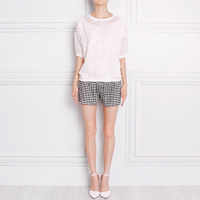 Ladies Round Neck Jacquard Maxi Chiffon Blouse