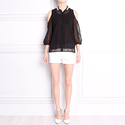 Woman Fashion Beaded Neck Maxi Chiffon Blouse