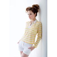 Long Sleeve Polo Collar Stripped Pattern Casual Classic Lady's Polo Shirt
